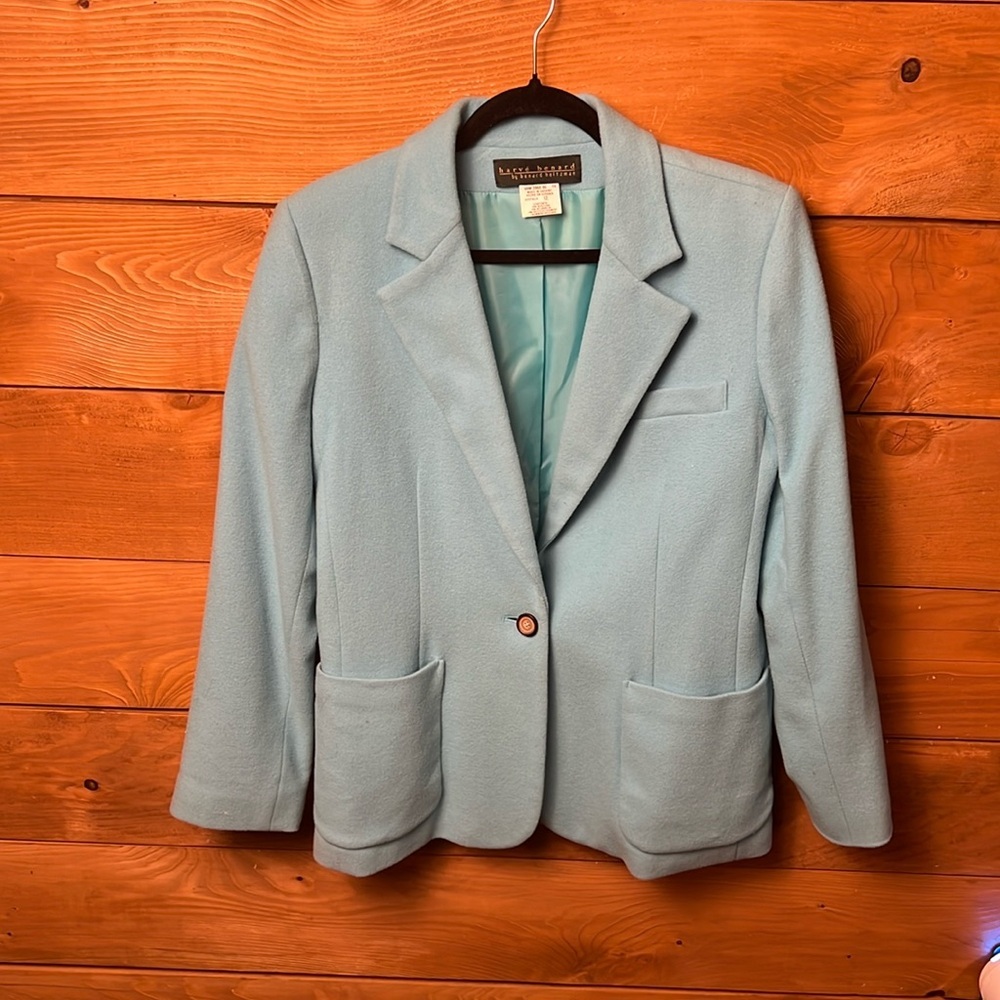 Harvé Bernard Womens‎ Vintage Light Blue Wool Cashmere Blazer 12 Jacket Business